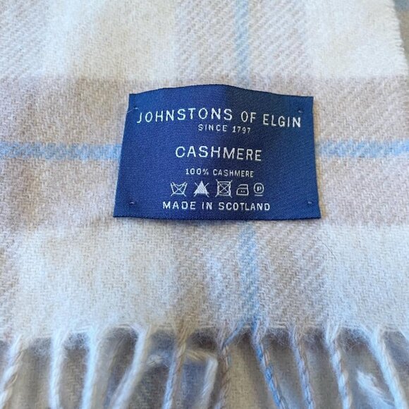 Johnston's of Elgin 100% cashmere scarf Tan/Cream Plaid/Tartan Scotland-FABULOUS - Picture 3 of 7